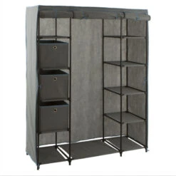 Armoire 1 Penderie + étagères + Boites Gris 5Five 10 Armoire 1 Penderie + étagères + Boites Gris 5Five -Marché Meubles Magasin armoire 1 penderie etagere grise 3