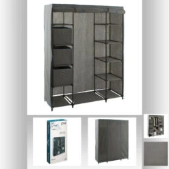 Armoire 1 Penderie + étagères + Boites Gris 5Five 11 Armoire 1 Penderie + étagères + Boites Gris 5Five -Marché Meubles Magasin armoire 1 penderie etagere grise 4