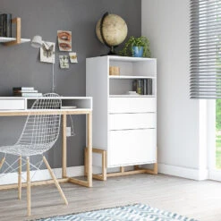 Buffet Haut 2 Tiroirs 1 Porte Oslo Blanc -Marché Meubles Magasin buffet haut 2 tiroirs 1 porte oslo blanc 1