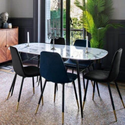 Chaise Velours Bleu Pieds Gold Tyka Atmosphera -Marché Meubles Magasin chaise velours bleu gold tyka atmosphera 2