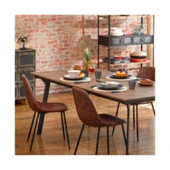 Chaise Vladi Effet Cuir Marron Atmosphera -Marché Meubles Magasin chaise vladi effet cuir marron atmosphera 4