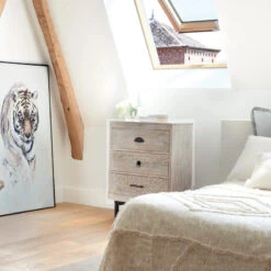 Chevet 3 Tiroirs Bois Blanchi Ajay Atmosphera -Marché Meubles Magasin chevet 3 tiroirs bois blanchi ajay atmosphera 3