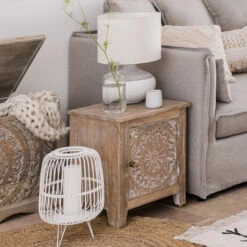 Chevet Shirel 1 Porte Bois Blanchi Atmosphera -Marché Meubles Magasin chevet shirel 1 porte bois blanchi atmosphera 4