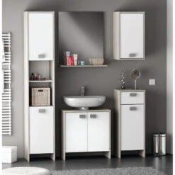 Demeyere Colonne 2 Portes HONOLULU Blanc/chêne Champagne -Marché Meubles Magasin colonne 2 portes honolulu blanc chene champagne 3