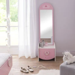 Demeyere Commode Enfant Coiffeuse Anastasia Blanche Et Rose -Marché Meubles Magasin commmode enfant coiffeuse mulan blanche et rose 2