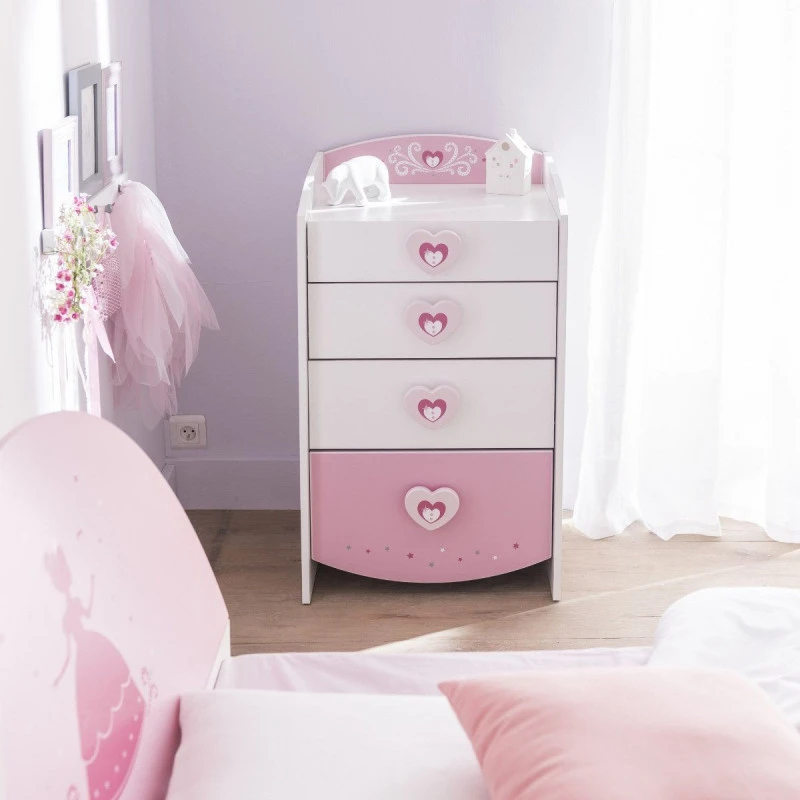 Demeyere Commode Enfant 4 Tiroirs Anastasia Rose Et Blanche 4 Demeyere Commode Enfant 4 Tiroirs Anastasia Rose Et Blanche – Image 2
