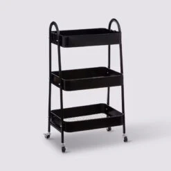Desserte 3 Niveaux à Roulettes Métal Noir 5Five -Marché Meubles Magasin desserte 3 niveaux a roulettes metal noir 5five 4