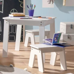 Ensemble Table + 2 Tabourets Enfant Blanc Doré Dream Atmosphera 10 Ensemble Table + 2 Tabourets Enfant Blanc Doré Dream Atmosphera -Marché Meubles Magasin ensemble table 2 tabourets enfant blanc dore dream atmosphera 1
