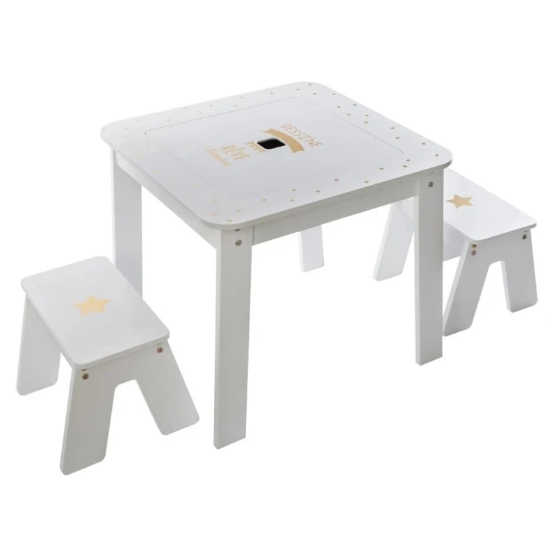 Ensemble Table + 2 Tabourets Enfant Blanc Doré Dream Atmosphera 3 Ensemble Table + 2 Tabourets Enfant Blanc Doré Dream Atmosphera