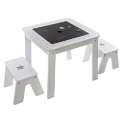 Ensemble Table + 2 Tabourets Enfant Blanc Gris Dream Atmosphera -Marché Meubles Magasin ensemble table tabourets enfant blanc gris dream atmosphera 1