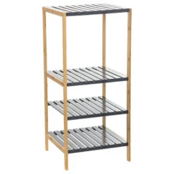 Etagère 4 Niveaux Salle Bain Varia Gris Bambou -Marché Meubles Magasin etagere 4 niveaux salle bain varia gris bambou 1