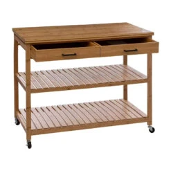 Ilot De Cuisine 2 Tiroirs Bambou Linha 5Five -Marché Meubles Magasin ilot de cuisine 2 tiroirs bambou linha atmosphera 2