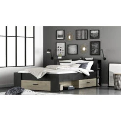 Demeyere Lit 140x190 Cm Pocket Naturel Et Noir -Marché Meubles Magasin lit 140x190 cm pocket naturel et noir 2