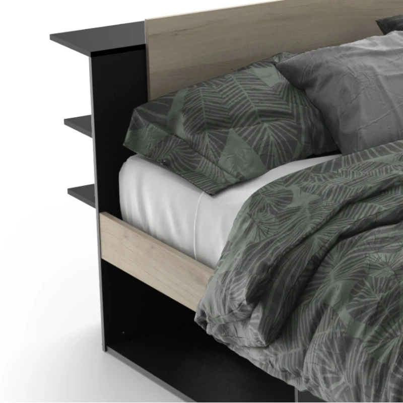 Demeyere Lit 140x190/200 Cm Avec Environnement Life Noir Et Bois 4 Demeyere Lit 140x190/200 Cm Avec Environnement Life Noir Et Bois – Image 2