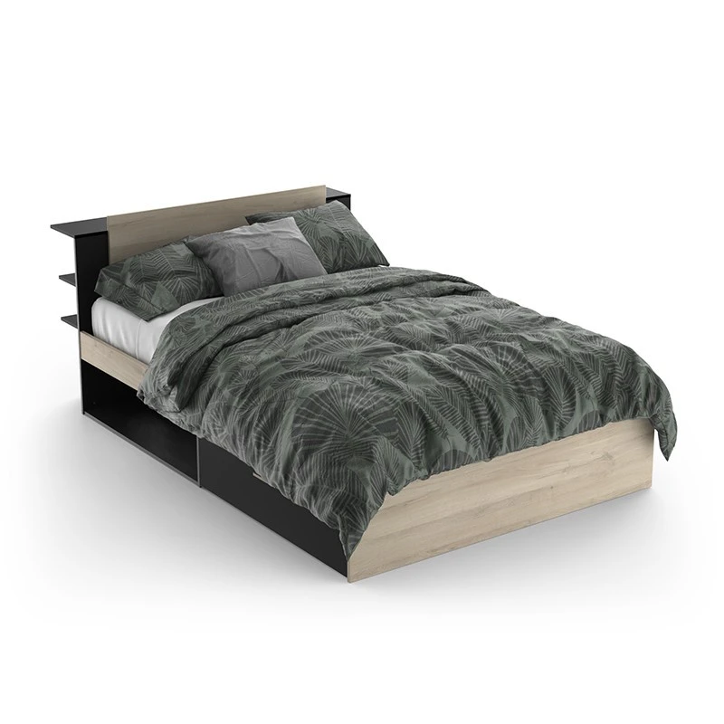 Demeyere Lit 140x190/200 Cm Avec Environnement Life Noir Et Bois 3 Demeyere Lit 140x190/200 Cm Avec Environnement Life Noir Et Bois