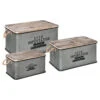 Lot De 3 Malles Métal Gris Plateau Bois Atmosphera