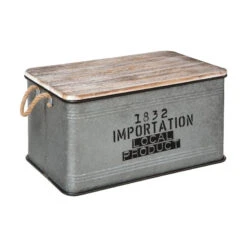 Lot De 3 Malles Métal Gris Plateau Bois Atmosphera -Marché Meubles Magasin lot de 3 malles metal gris plateau bois atmosphera 1 1