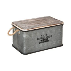 Lot De 3 Malles Métal Gris Plateau Bois Atmosphera -Marché Meubles Magasin lot de 3 malles metal gris plateau bois atmosphera 1 3