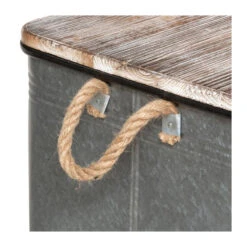 Lot De 3 Malles Métal Gris Plateau Bois Atmosphera -Marché Meubles Magasin lot de 3 malles metal gris plateau bois atmosphera 1 8