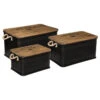 Lot De 3 Malles Métal Noir Plateau Bois Atmosphera 1 Lot De 3 Malles Métal Noir Plateau Bois Atmosphera -Marché Meubles Magasin lot de 3 malles metal noir plateau bois atmosphera