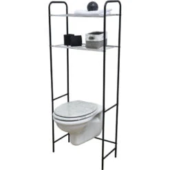 Meuble WC 2 Tablettes Pour Toilettes Noir Et Chrome -Marché Meubles Magasin meuble wc 2 tablettes pour toilettes noir chrome 1