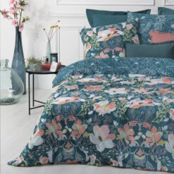 Parure De Lit Amelia Bleu Canard Et Motifs 240x220 Atmosphera