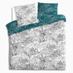 Parure De Lit Jungle Blanc/bleu Canard 240x220 Atmosphera -Marché Meubles Magasin parure de lit jungle blanc bleu canard 240x220 atmosphera 1
