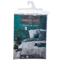 Parure De Lit Jungle Blanc/bleu Canard 240x220 Atmosphera -Marché Meubles Magasin parure de lit jungle blanc bleu canard 240x220 atmosphera 2
