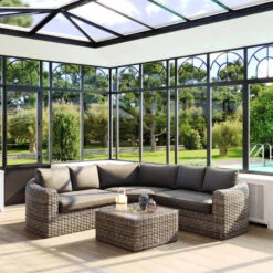 Salon Angle Moorea 5 Places Terre D'ombre Hespéride -Marché Meubles Magasin salon angle moorea 5 places terre d ombre hesperide 1 2