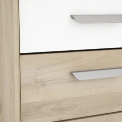 Demeyere Table De Chevet 3 Tiroirs Naturel Et Blanc Santorini -Marché Meubles Magasin table de chevet 3 tiroirs naturel et blanc santorini 2