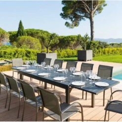 Table Rectangulaire Extensible Piazza 12 P. Graphite Hespéride -Marché Meubles Magasin table rectangulaire extensible piazza 12 personnes graphite hesperide 5