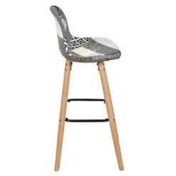 Tabouret De Bar Patchwork Gris Pieds Bois -Marché Meubles Magasin tabouret de bar patchwork gris pieds bois 2