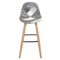 Tabouret De Bar Patchwork Gris Pieds Bois -Marché Meubles Magasin tabouret de bar patchwork gris pieds bois 3