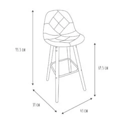 Tabouret De Bar Patchwork Gris Pieds Bois -Marché Meubles Magasin tabouret de bar patchwork gris pieds bois 5