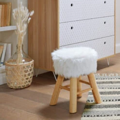 Tabouret Fourrure Blanc Atmosphera -Marché Meubles Magasin tabouret fourrure blanc atmosphera 3