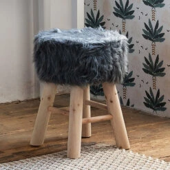 Tabouret Fourrure Gris Atmosphera -Marché Meubles Magasin tabouret fourrure gris atmosphera 2