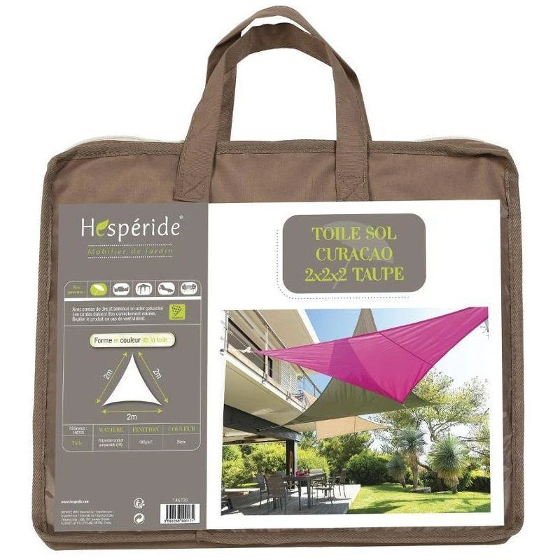 Toile Solaire 2x2x2m Curacao Taupe Hespéride 5 Toile Solaire 2x2x2m Curacao Taupe Hespéride – Image 3